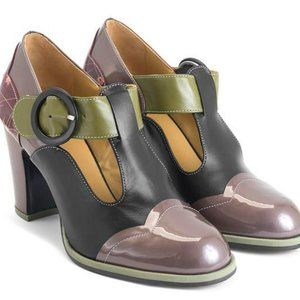 John Fluevog Attic Ilona Contrast T-Strap Heel Grape - Size 8.5